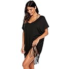 Meaneor Women Summer Plus Size Solid Short Sleeve Basic Tee Shirts Loose Flare Hem Tunic Pullovers (Black XXL)