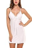 Avidlove Sexy Lingerie Women Chemise Lace Babydoll Full Slip Sleepwear Dress White Small