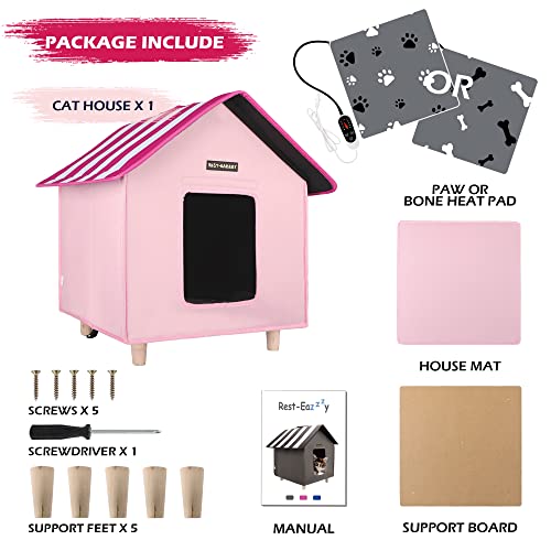 RestEazzzy Cat House, Outdoor Cat Bed with Pet Heating Pad in Winter