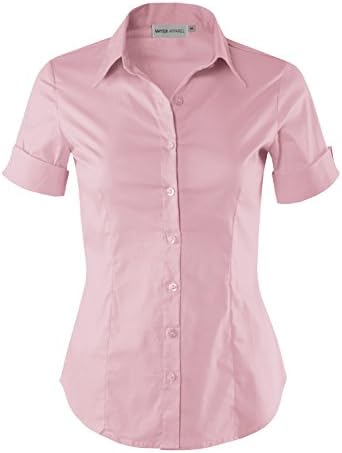 Short Sleeve Stretchy Button Down Collar Office Formal Casual Shirt Blouse for Women Fit (XS-3XL)