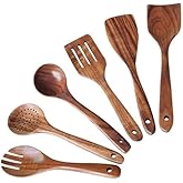 6-6-Piece Wooden Spoons for Cooking - Smooth Finish Teak Wood Utensils - Soft Comfort-Grip Cooking Wood Spoons Non-Stick Teak Easy to Clean Utensils Heat Resistant Non-Scratch Spoon Sets