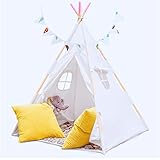 Hill and Gully Teepee Tent for Kids: Extra Large for Baby Teepee, Toddler Teepee Boys Girls - Children Play Camping Tee Pee Fort with Lights and Decorations - Indoor White Kid Canvas Tepee Playhouse