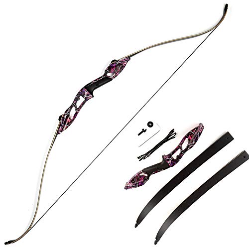 VERY100 56'' Takedown Recurve Bow for Hunting Adult Archery American Hunting 35lbs Metal Riser Right Hand Archery Sports Bow for Competition and Recreational Sports Camo Purple