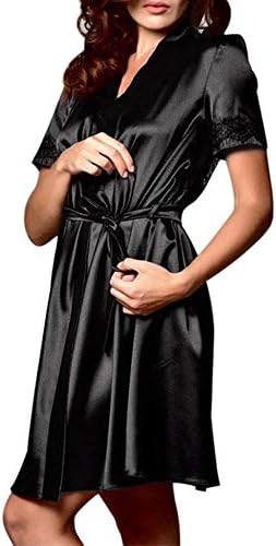 Women Nightdress Satin Belt Underwear Silk Lace Backless Lingerie Nightgown Sleepwear Robe Set by FAPIZI