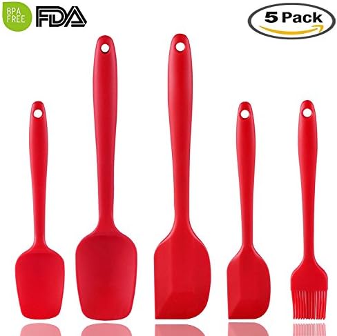 Silicone Spatula Set of 5, NnxDeal Premium Scraper, Spoons with Basting Brush Mixing Cooking Baking Kitchen Utensil Set, FDA Approved Non-stick Heat Resistant with Stainless Steel Core(Cherry Red)