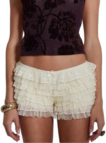 KMBANGI Women Lace Bloomers Ruffle Shorts Layered Pumpkin Pants