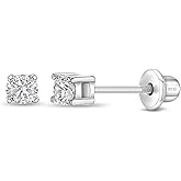 925 Sterling Silver Kids 2mm-5mm Clear Cubic Zirconia Round Stud Solitaire Screw Back Earrings for Babies & Toddlers - Baby Girl Earrings with Safety Screw Backs for Infant and Toddler Children