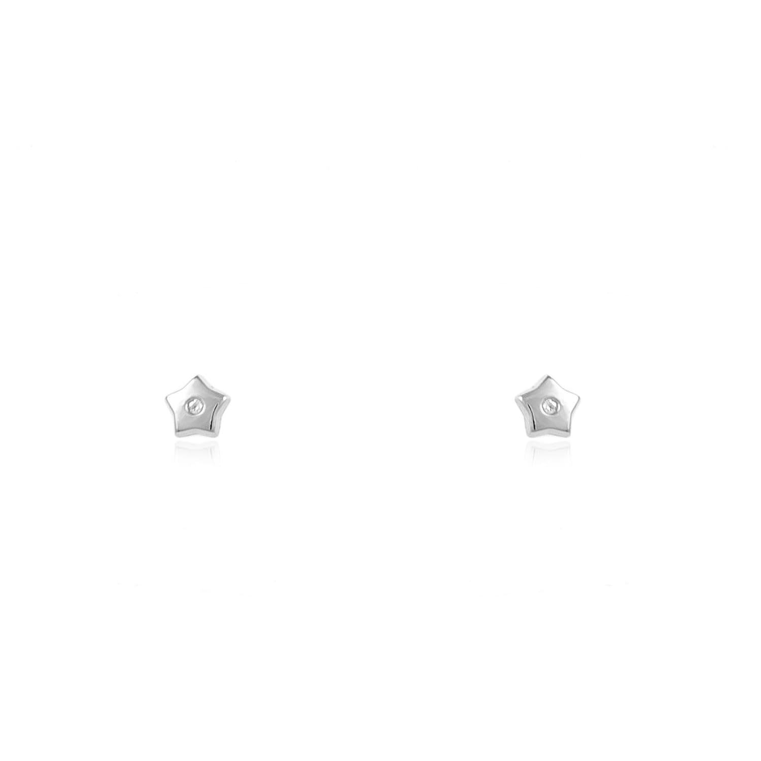 Pendientes Bebe Oro Blanco Primera postura Estrella con circonita