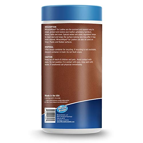 MiracleWipes for Leather Cleaning & Conditioning - Vehicle, Furniture, Shoes, Jacket, Interior, Upholstery - Clean, Protect, Moisturize - UV Protection, Help Prevent Fading, Cracking - (30 Count)