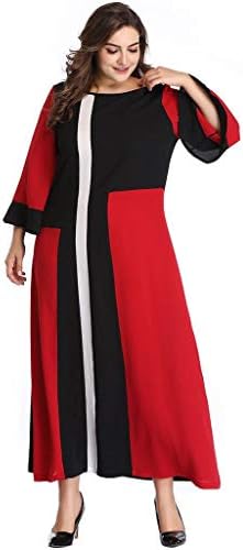 Muslim Dresses For Women's Plus Size Geometric Mosaic Color Matching Color Dress
