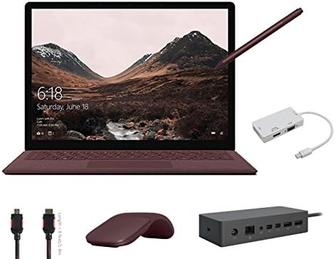 2017 Surface Laptop Bundle (6 Items): Surface Laptop Burgundy Core i5, 8GB, 256GB SSD, Surface Pen Burgundy, Surface Dock, Surface Arc Mouse Burgundy, Mini DisplayPort Adaptor and HDMI Cable