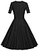 MUXXN Vintage Dresses for Women 1950's Retro Short Sleeve Midi A-Line Swing V Neck Rockabilly Skater Dress Black XXL