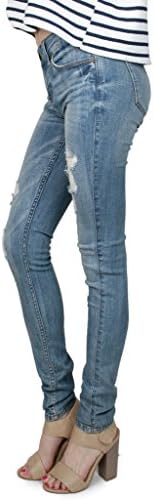 Eunina Women's Mid Rise Wash Destroyed Denim Skinny Jean