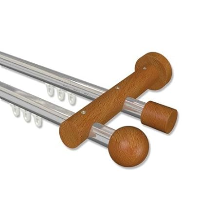 Interdeco Talent Luina Curtain Rail Chrome And Cherry Wood Double