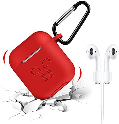 AirPods Case Airpods Protective Silicone Cover With Anti-lost Silicone Airpods Strap for Apple Airpods Charging Shock proof Case (Red)