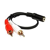 C&E 6Inch 3.5mm Stereo Female to 2 RCA Male Cable, Gold-Plated (Red & White)