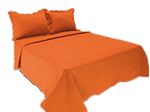 ALL FOR YOU 3PC Reversible Quilt set, Bedspread and Coverlet-orange color (orange, full/queen)