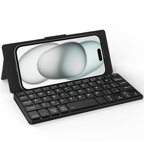CACOE Bluetooth Keyboard with Stand, Mini Portable Super Light | Mini Folding Keyboard Dual Channel for Mobile Phone, Smartphone and Other iOS Android Windows, Black