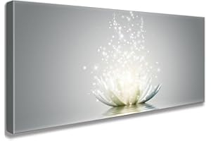 CAPPLA ART Zen Wall Art Lotus Flowers on Water Pictures Water Lily Canvas Prints Bathroom Decor Artwork Meditation Spiritual Room Framed (E, 29x58inch)