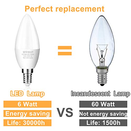 Wowatt E12 Candelabra Base LED Light Bulb Type B B12 6W = 60W