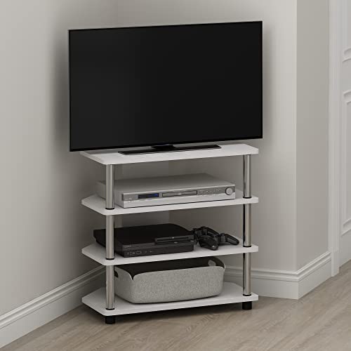 Furinno Econ 4 Tier TV Stand for TVs up to 25 Inches, Easy Assembly, Wood, Oak White, Engineered Wood, 37 x 59 x 60.3 cm