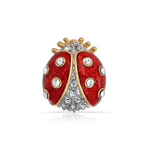 Bling Jewelry Gold Plated Red Enamel Crystal Insect Ladybug Brooch Pin