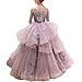CQDY Flower Girl Lace Dress Embroidery Pageant Wedding Birthday Party Prom Puffy Tulle Ball Gown (Cameo Brown, 4-5y)