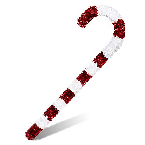 N&T NIETING Christmas Candy Cane, 50Inch Tinsel Christmas Candy Cane Hanging Ornament Candy Cane Stick for Christmas Xmas Decorations (Red & White)