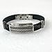 Classic Pattern Men Stainless Steel Rubber Bangle Bracelet Black Silver