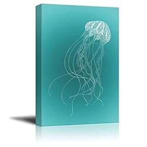 Canvas Wll Art - Jellyfish on Teal Ocean Themed Background - Giclee Print and Stretched Gallery Wrap | Modern Home Art Ready to Hang - 12"x18"