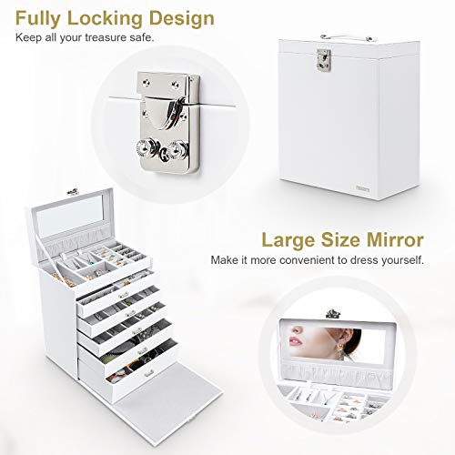 Homde 6 Layers Jewelry Organizer Fully Locking Large Jewelry Box with