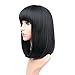 Fani Wigs Short Bob Wig For Women With Free Wig Cap Yaki Straight Synthetic Wigs Flat Bangs Wig Black Color Cospaly Wigs