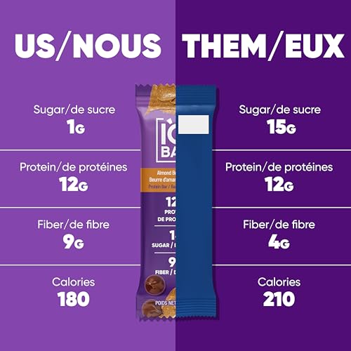 IQBAR Clean Plant Protein Bars - Almond Butter Chip - 12 Count - Keto, Vegan, High Fiber, Gluten and Dairy Free, Low Sugar Snack - Brain and Body Nutrients for Focus, Energy, Meal Replacement