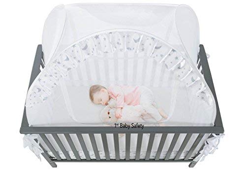 Baby Crib Safety Pop up Tent: Premium Baby Bed Canopy Netting Cover| See Through Mesh Top Nursery Mosquito Net |Stylish and Sturdy Unisex Infant Crib Tent Net |Protect Your Baby from Falls and Bites