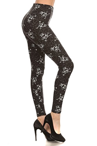 Leggings Depot NEW High Waist Popular Print Women's Leggings Pants Style Batch4 (Skull Queen)