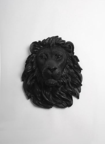 White Faux Taxidermy The Alvina | Black Resin Lion Head | Resin Hanging Wall Decor Sculpture | Animal Mounts | Trophy Taxidermy
