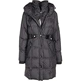 Larry Levine Women's 3/4 Pillow Collar Puffer with Faux Leather Side Tabs, Steel, L