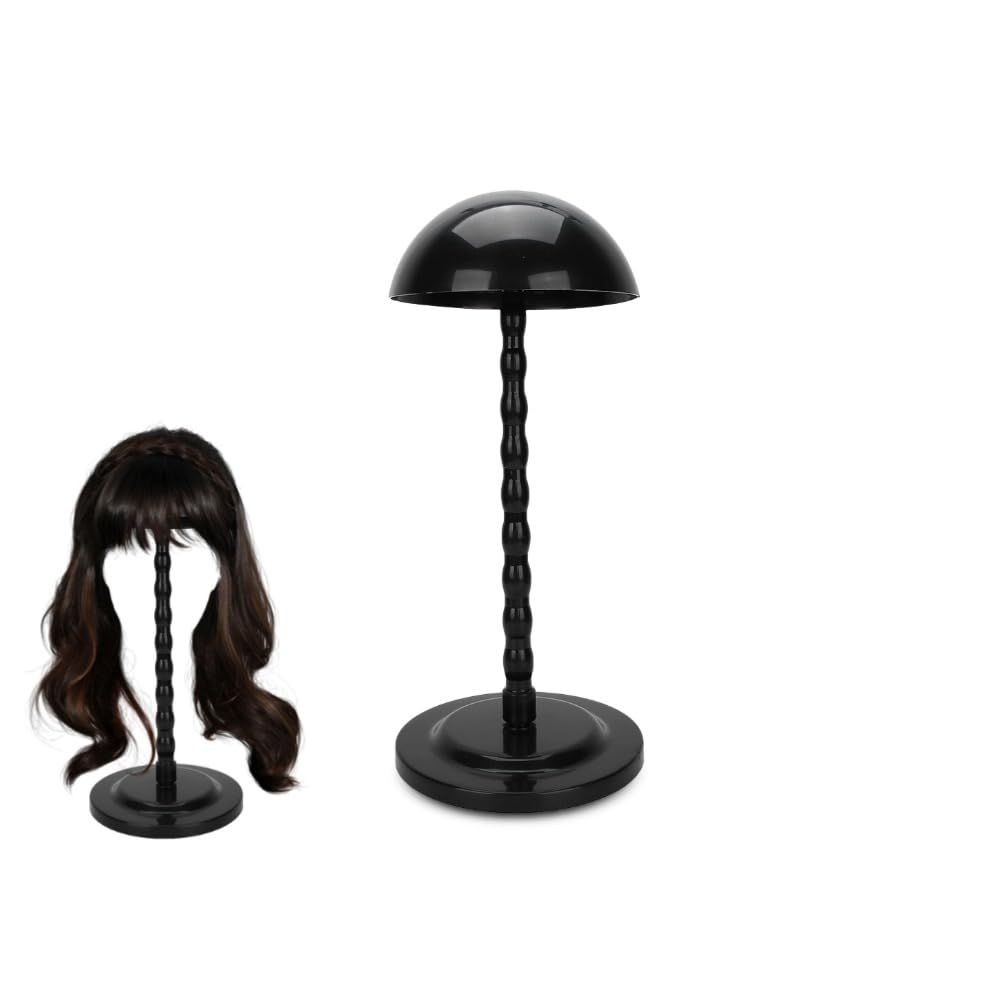 Wig Stand, Plastic Wig Holder, Hat Display Stand, Round Shape Portable Stable Wig Hat Stand, for Hairdresser Barber, Black, 14.2 x 6.3in