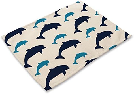 FDY MY Cotton Square Placemats, Printed Everyday Basic Placemats, Fused and Lined, 16.5"x12.6", Dolphin