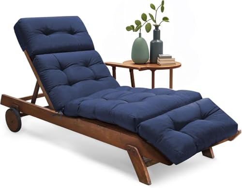widesmile Sun Lounger Cushion Only Replacement Waterproof 189x58x12 cm Thicken Garden Sunlounger Cushions with Non-Slip Seat Pads for Indoor Outdoor Patio Reclining Chair, Blue fx