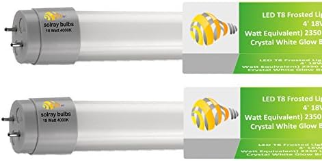LED T8 Frosted Light Tubes, 2 Pack 4' 18W (75 Watt Equivalent) 2350 Lumens Bulbs - 4000K Daylight Glow Brightness - by Solray