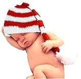 Bienvenu Christmas Holiday Baby Red White Outside Crochet Stocking Hat Baby Photograph Props