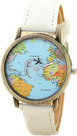 Womens Global Travel by Plane Map Watches Quealent Clearance Ladies Watches Female Watches Denim Fabric Wrist Watches