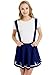 futurino Women's Sweet Cat Paw Embroidery Pleated Mini Skirt with 2 Suspender (M, Navy)