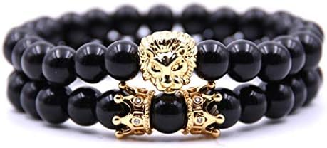 oineke Lava Rock Stone Bead Bracelets Set Beeded Lion Leopard Elastic Bracelet