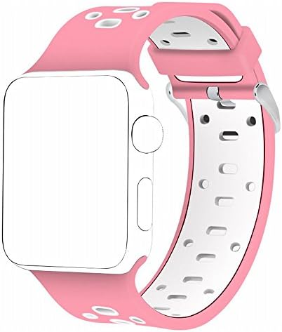 Apple Watch Band,Soft Silicone Sports Replacement Wristband for Apple Watch (Pink-white, 38mm)