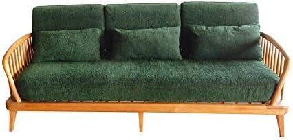 NEOWISER Sofa Natural Wood Poplar Sofa With Padded Cushion Dark Green 1980 x 860 x 750 MM /77.95"33.85" 29.53" Living Room Furniture