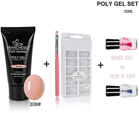 Keeplus Poly Nail Gel Kit - 7 Colors - PolyGel Nail Kit Enhancement Builder Temperature Color Changing Acrylic Extension with Slip Solution Trial Professional Technician All-in-One French Kit