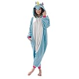 Emolly Adult Animal Unicorn Onesie Pajamas Costume (Small, Blue)