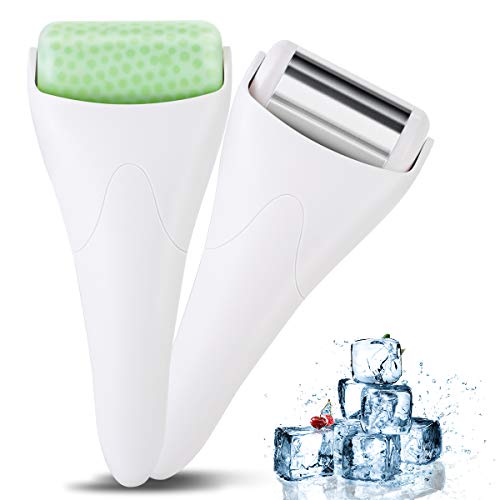 Eurobuy Ice Roller for Face & Eye Puffiness Migraine Pain Relief and Minor Injury,Set of 2 Roller Heads Ice Rolling Massager,Handhold Stainless Steel Roller,Skin Care Beauty Tool(White)